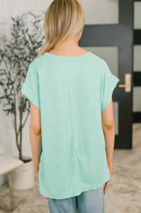 Foundation First Waffle Knit Relaxed Tee in Mint-Womens-Villari Chic, women's online fashion boutique in Severna, Maryland