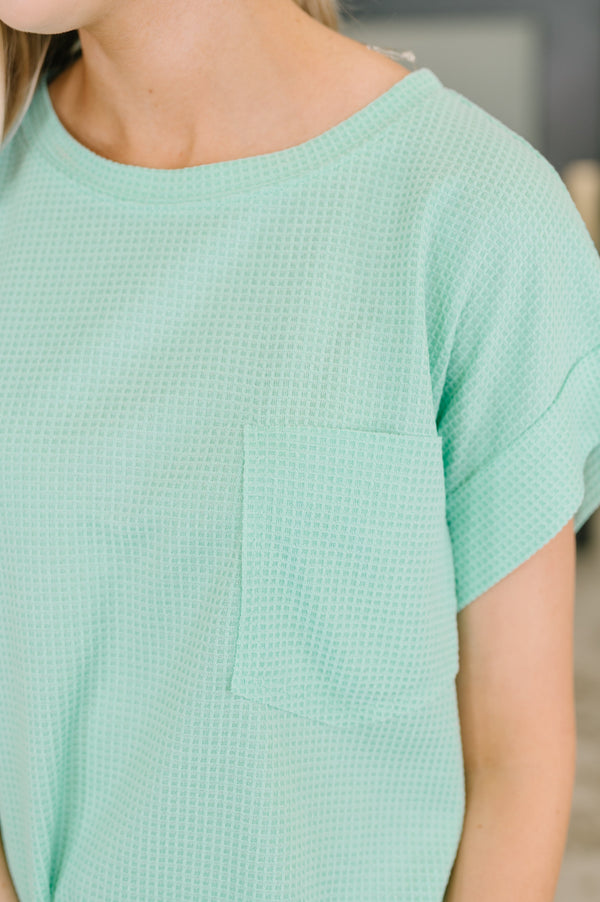 Foundation First Waffle Knit Relaxed Tee in Mint-Womens-Villari Chic, women's online fashion boutique in Severna, Maryland