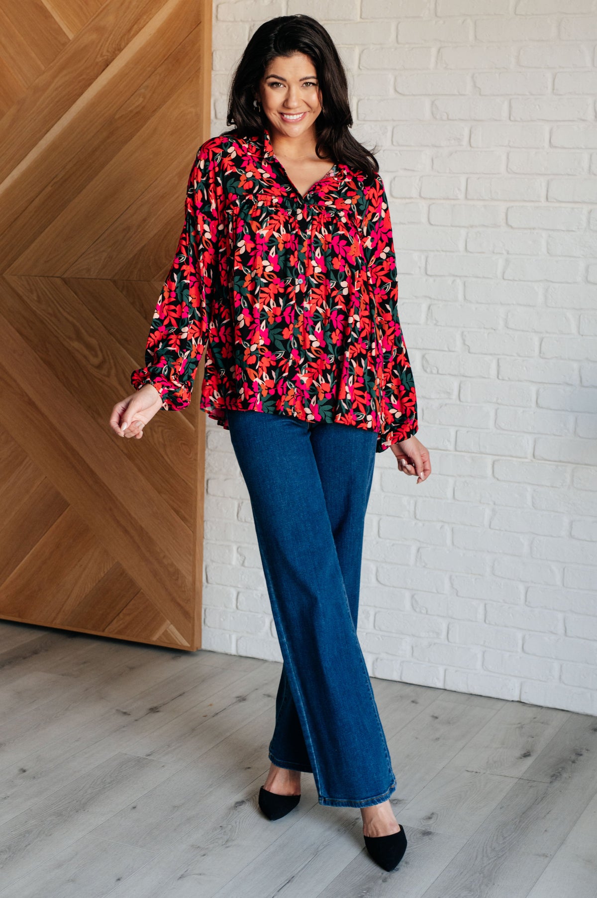 Francophile Ruffle Detail Button Up-Blouses-Villari Chic, women's online fashion boutique in Severna, Maryland