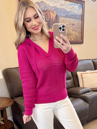Crochet Knit Hoodie In Magenta-Villari Chic, women's online fashion boutique in Severna, Maryland