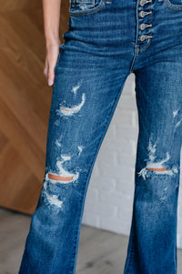 Judy Blue Mid Rise Distressed Button Fly Flare-Womens-Villari Chic, women's online fashion boutique in Severna, Maryland