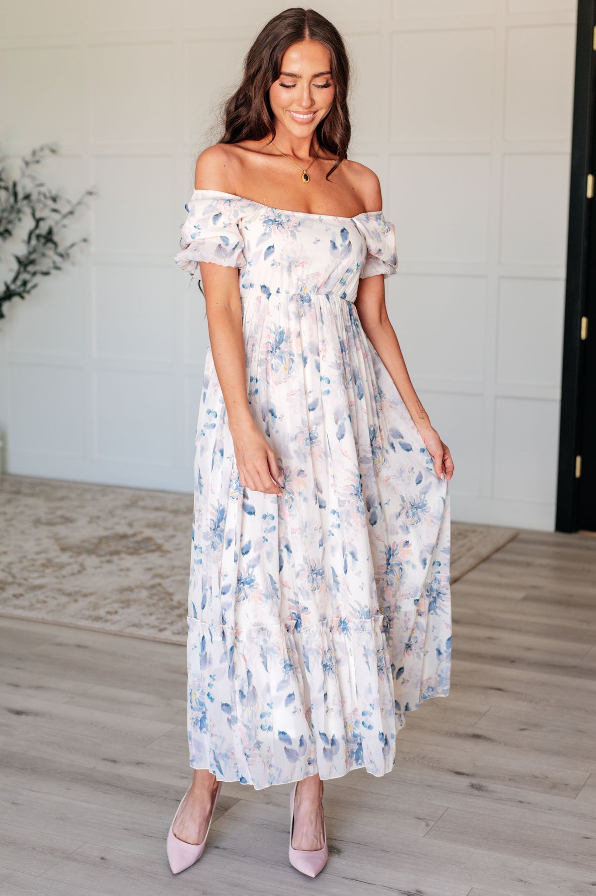 Gentle Yet Strong Balloon Sleeve Floral Dress-Dresses-Villari Chic, women's online fashion boutique in Severna, Maryland