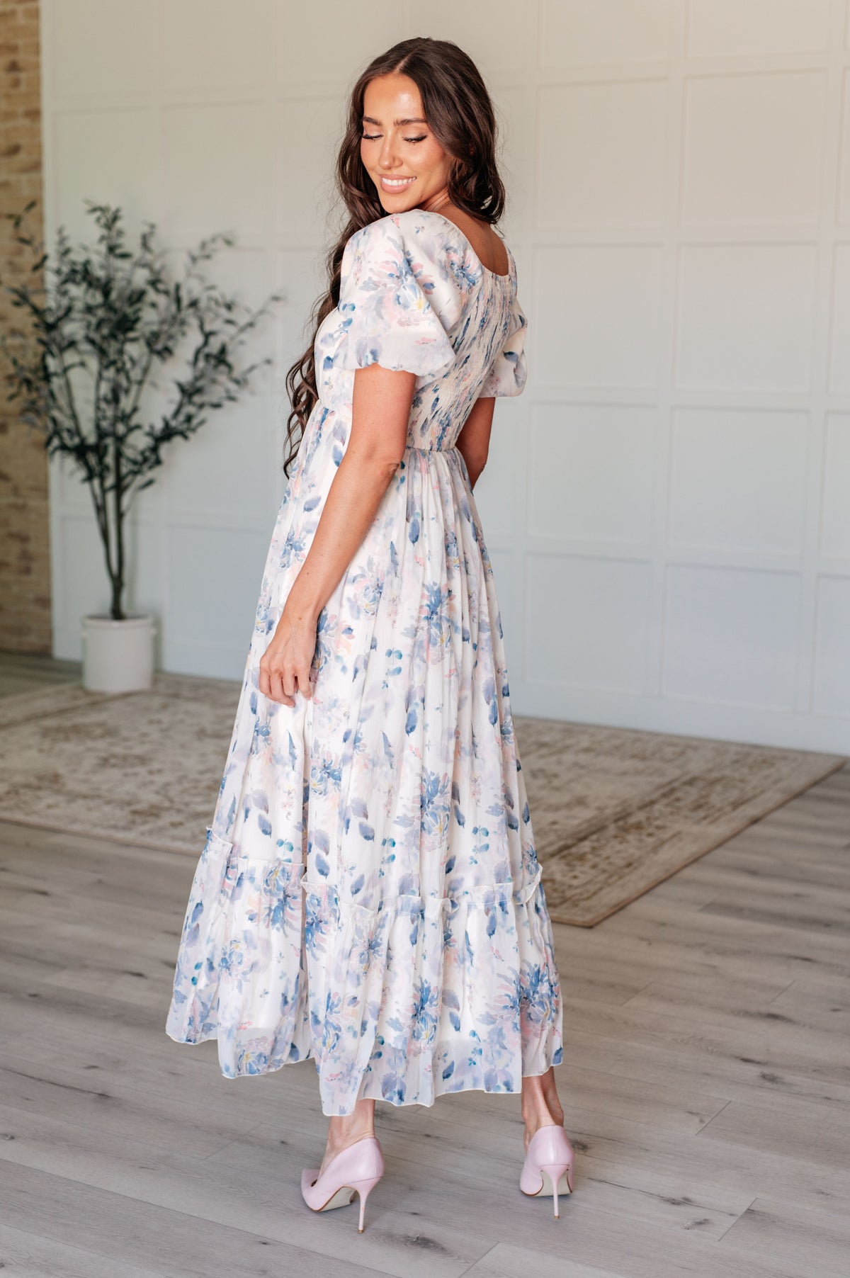 Gentle Yet Strong Balloon Sleeve Floral Dress-Dresses-Villari Chic, women's online fashion boutique in Severna, Maryland