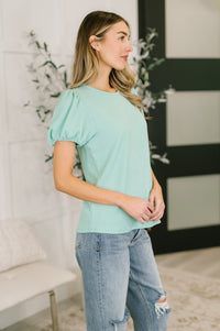 Grace & Virtue Balloon Sleeve Blouse in Mint-Womens-Villari Chic, women's online fashion boutique in Severna, Maryland