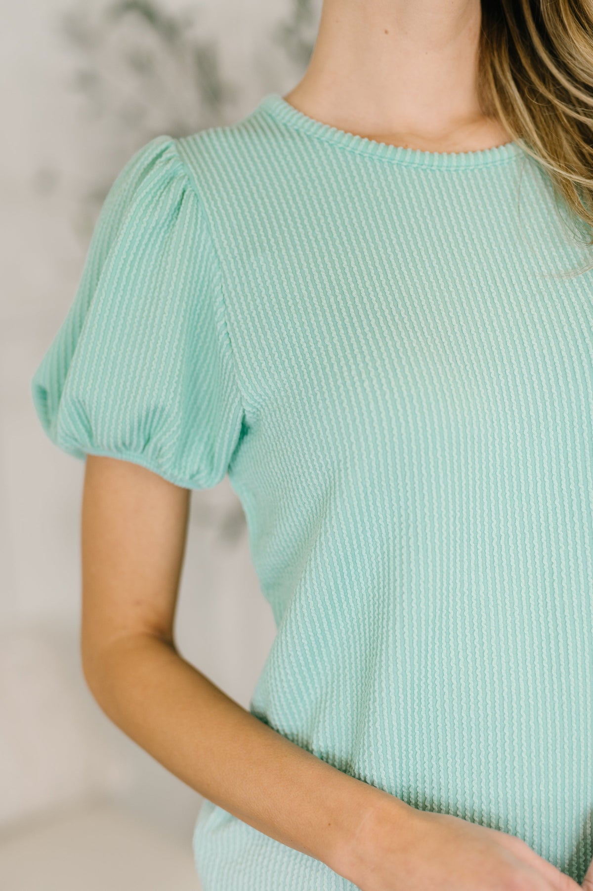Grace & Virtue Balloon Sleeve Blouse in Mint-Womens-Villari Chic, women's online fashion boutique in Severna, Maryland