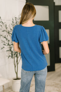 Grace & Virtue Balloon Sleeve Blouse in Ocean Blue-Womens-Villari Chic, women's online fashion boutique in Severna, Maryland