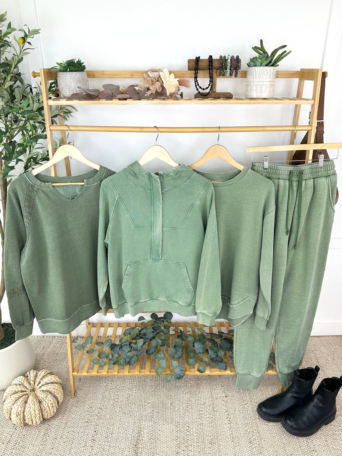 Lace Accent Vintage Wash Pullover - Olive-pullover-Villari Chic, women's online fashion boutique in Severna, Maryland