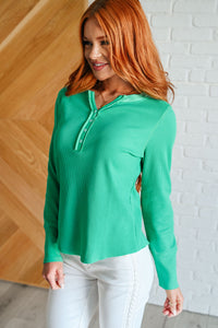 Greensleeves Waffle Knit Henley-Tops-Villari Chic, women's online fashion boutique in Severna, Maryland