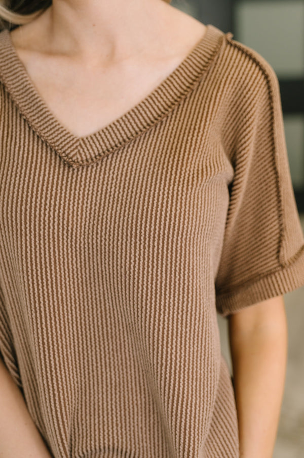 Growing Restless V-Neck Tee in Brown-Womens-Villari Chic, women's online fashion boutique in Severna, Maryland