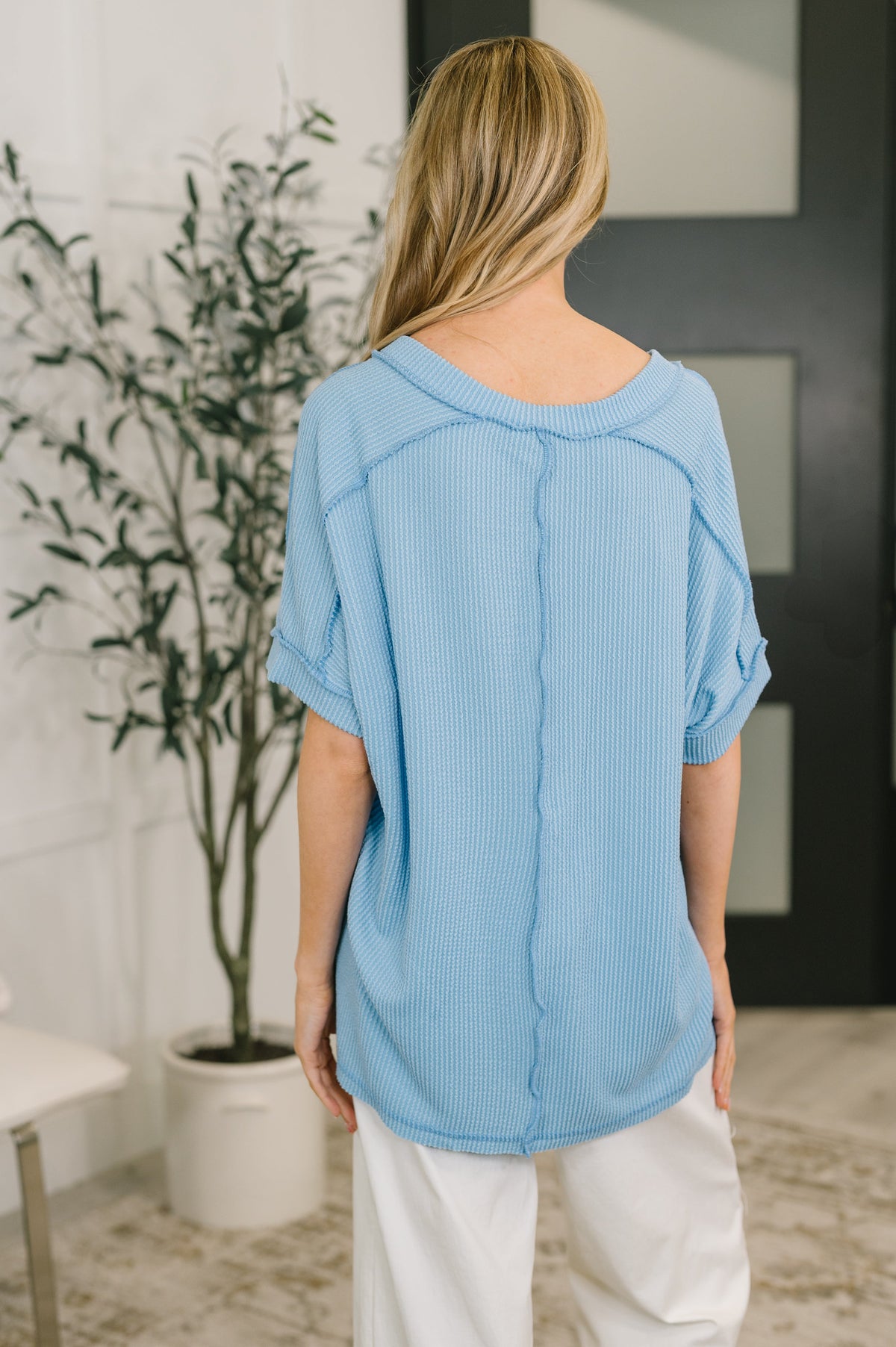 Growing Restless V-Neck Tee in Spring Blue-Womens-Villari Chic, women's online fashion boutique in Severna, Maryland