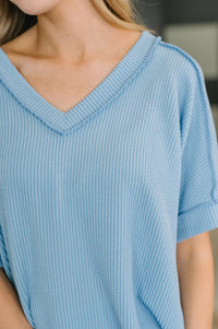 Growing Restless V-Neck Tee in Spring Blue-Womens-Villari Chic, women's online fashion boutique in Severna, Maryland