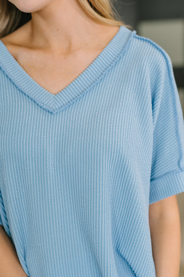 Growing Restless V-Neck Tee in Spring Blue-Womens-Villari Chic, women's online fashion boutique in Severna, Maryland