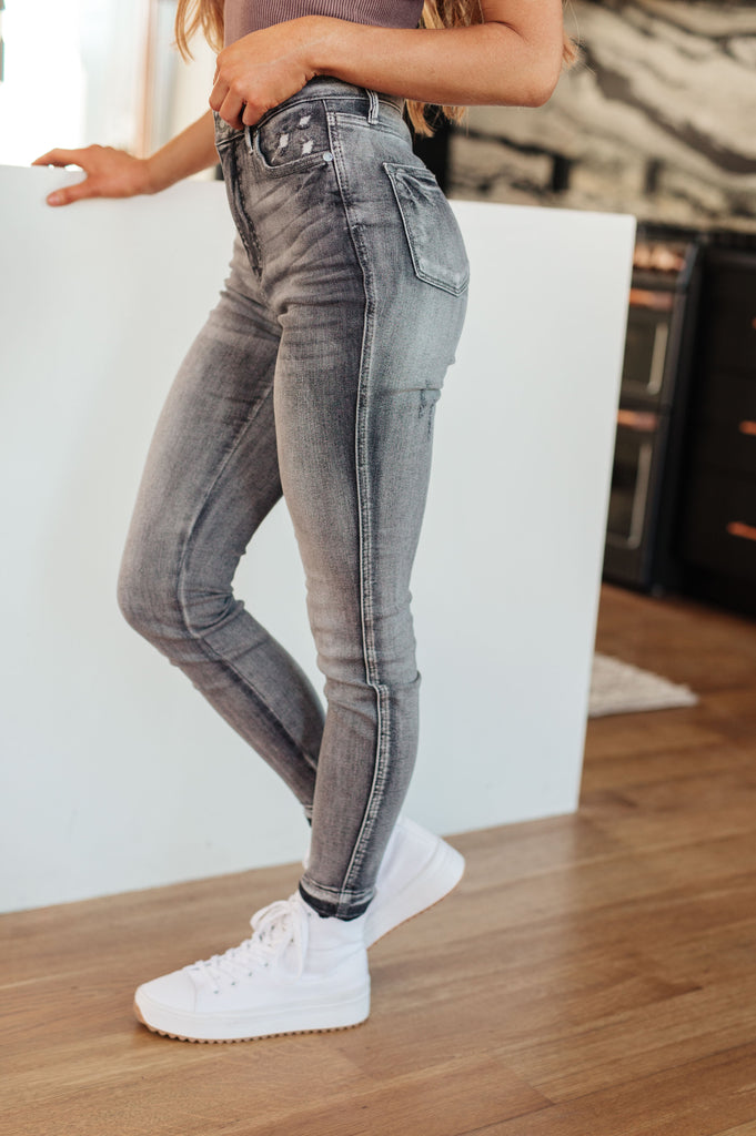 Judy Blue High-Rise Tummy Control Release Hem Skinny Jeans in Grey-Womens-Villari Chic, women's online fashion boutique in Severna, Maryland