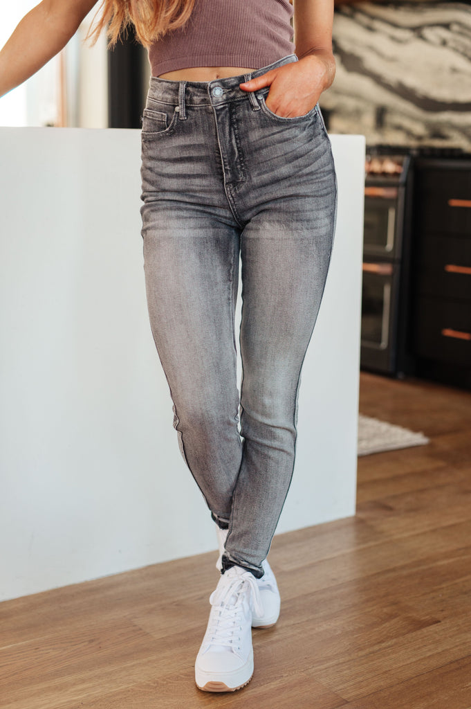 Judy Blue High-Rise Tummy Control Release Hem Skinny Jeans in Grey-Womens-Villari Chic, women's online fashion boutique in Severna, Maryland
