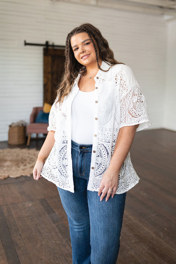 Head in the Clouds Lace Button Down-Tops-Villari Chic, women's online fashion boutique in Severna, Maryland