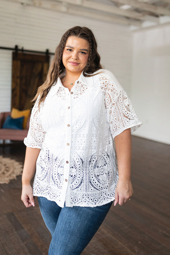Head in the Clouds Lace Button Down-Tops-Villari Chic, women's online fashion boutique in Severna, Maryland