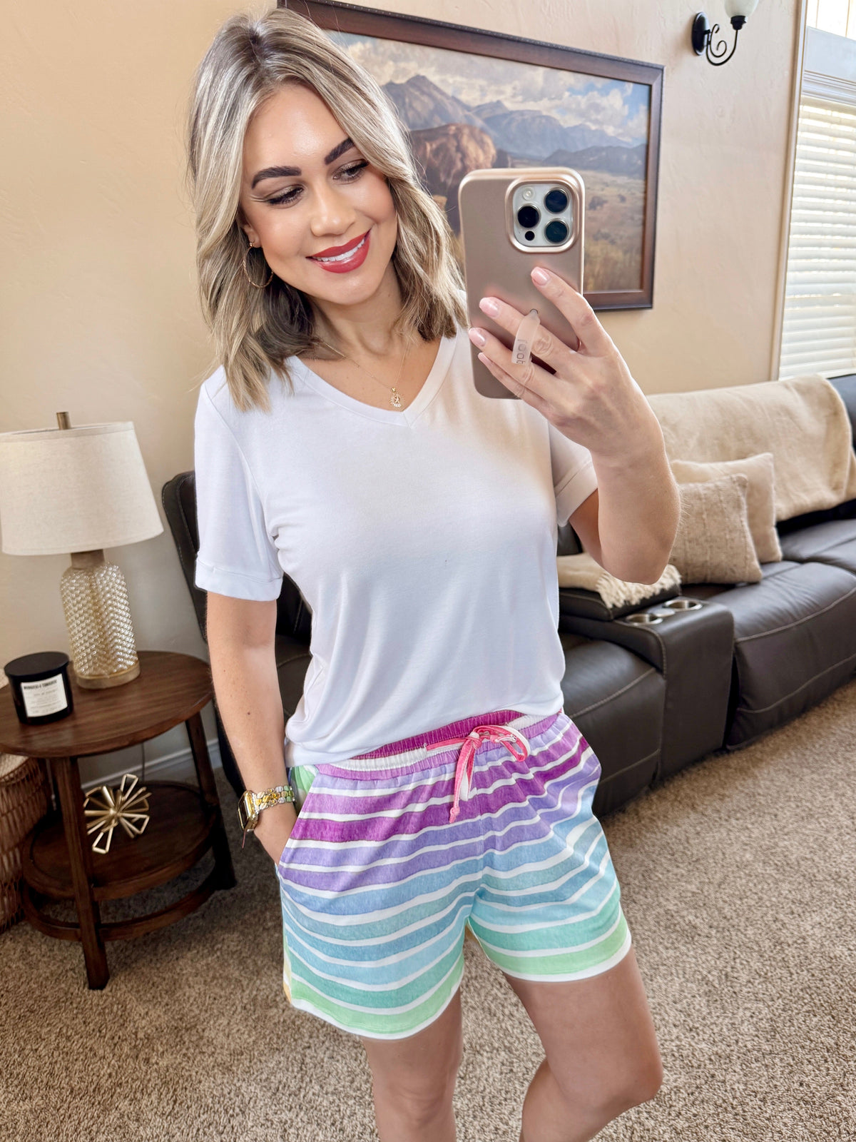 Jamie Shorts - Rainbow Stripes-shorts-Villari Chic, women's online fashion boutique in Severna, Maryland