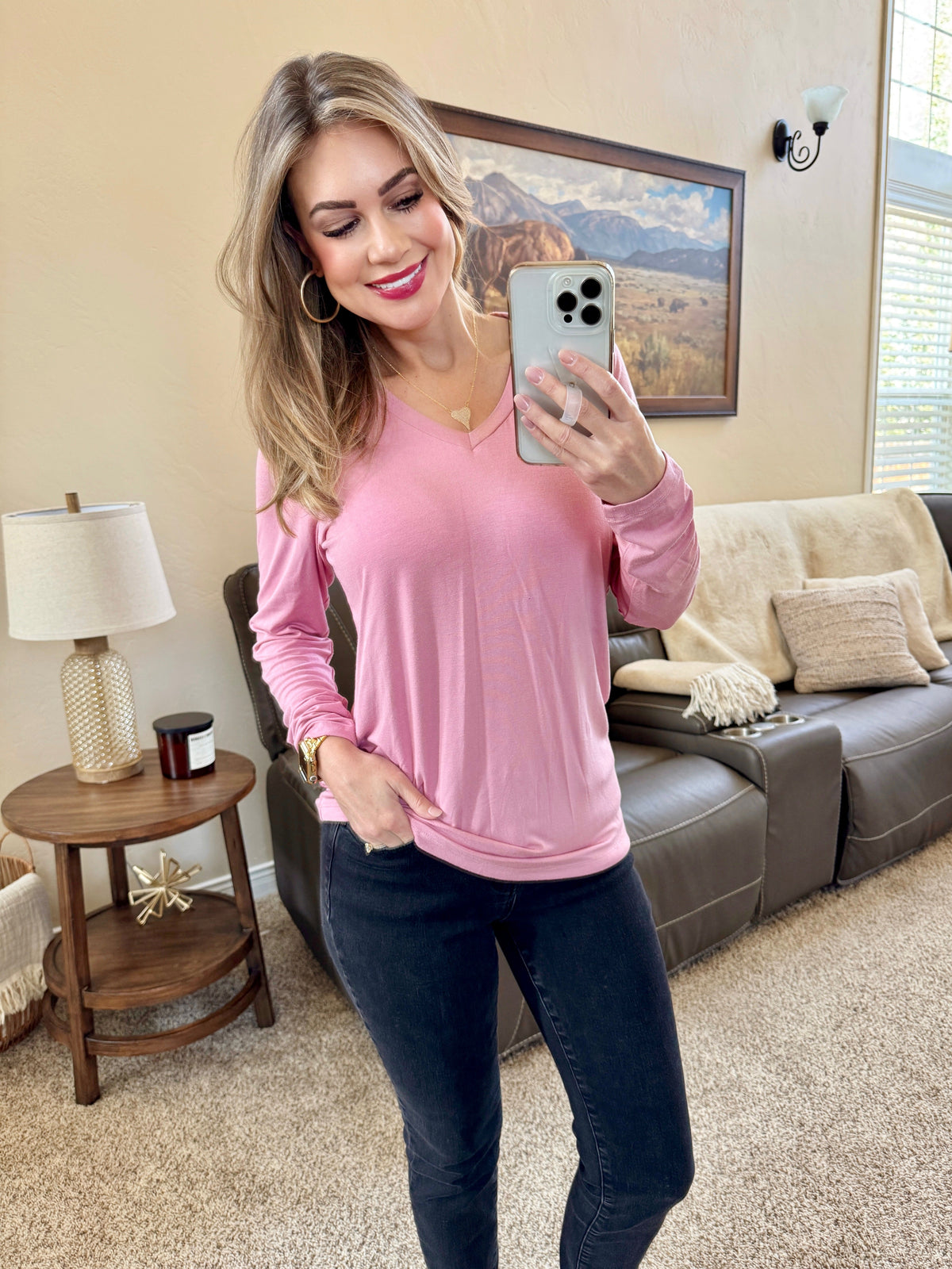 Larissa Long Sleeve Top - Rose-Tops-Villari Chic, women's online fashion boutique in Severna, Maryland