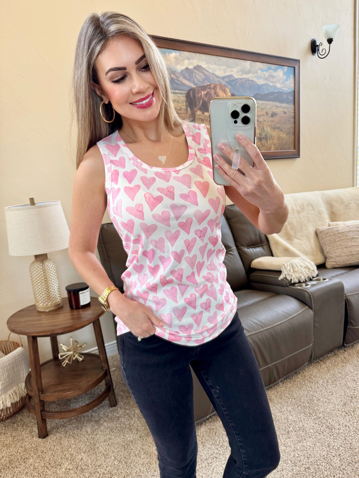 Ava Tank - Blushing Pink Hearts-tank-Villari Chic, women's online fashion boutique in Severna, Maryland