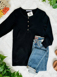 Harper Long Sleeve Henley - Black-Tops-Villari Chic, women's online fashion boutique in Severna, Maryland