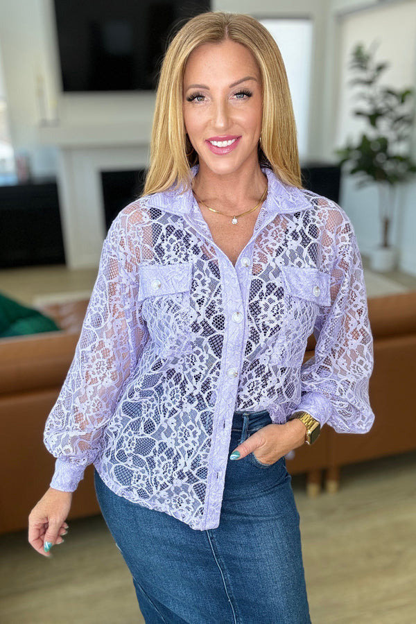 Stick Together Lace Button Up in Lavender-Layers-Villari Chic, women's online fashion boutique in Severna, Maryland