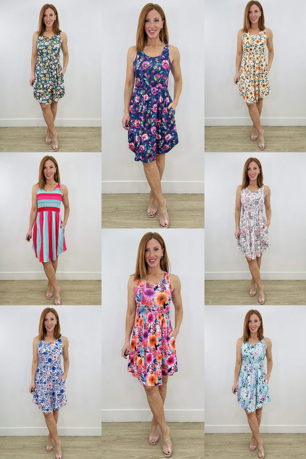 PREORDER: Tank Swing Dress with Pockets - 8 Patterns!-Villari Chic, women's online fashion boutique in Severna, Maryland