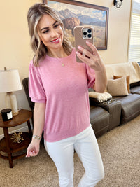 Katie Cozy Top - Heathered Pink-Tops-Villari Chic, women's online fashion boutique in Severna, Maryland