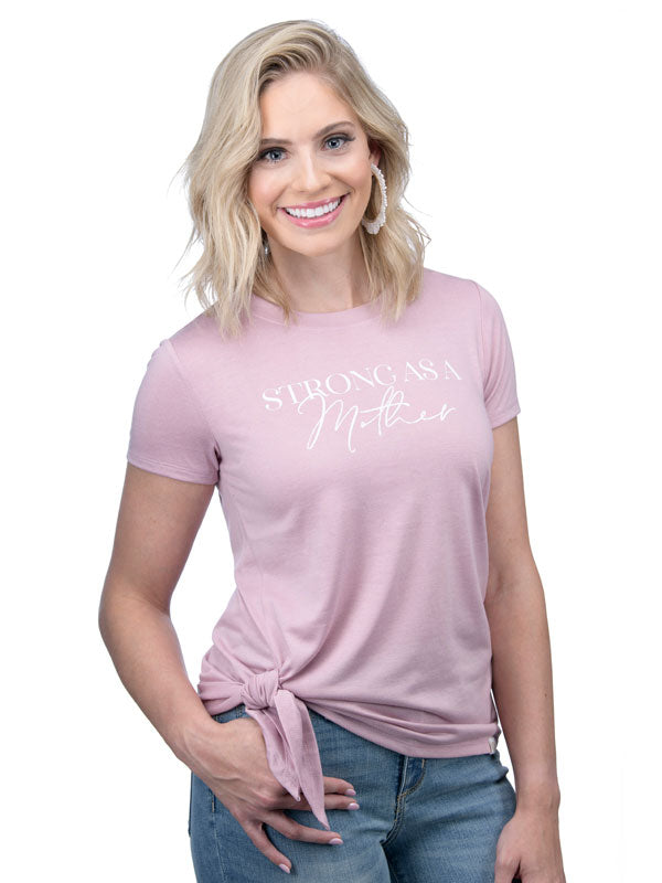 "Strong as a Mother" Tee with Side Tie Detail in Blush-Villari Chic, women's online fashion boutique in Severna, Maryland