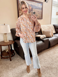 Pink & Orange Floral Button Down Blouse-Villari Chic, women's online fashion boutique in Severna, Maryland