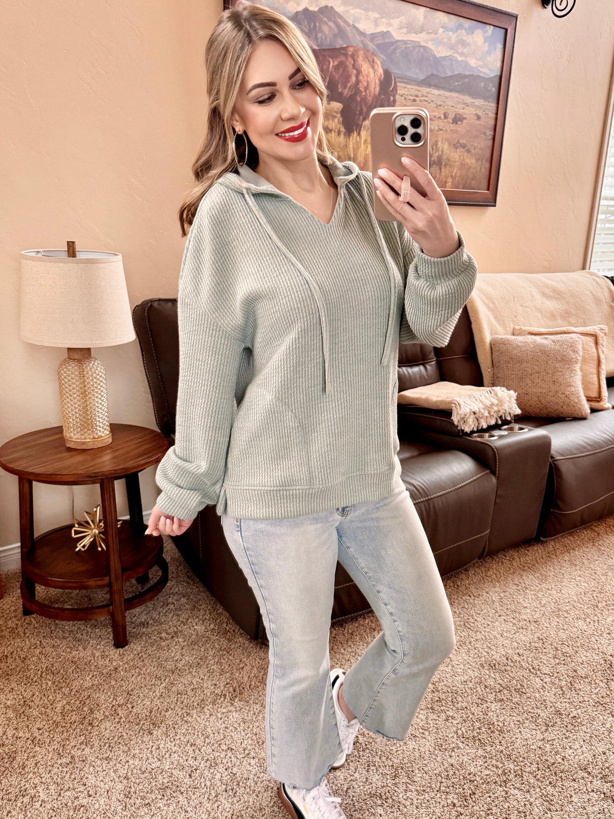 Sea Glass Sage Knit Hoodie-Villari Chic, women's online fashion boutique in Severna, Maryland