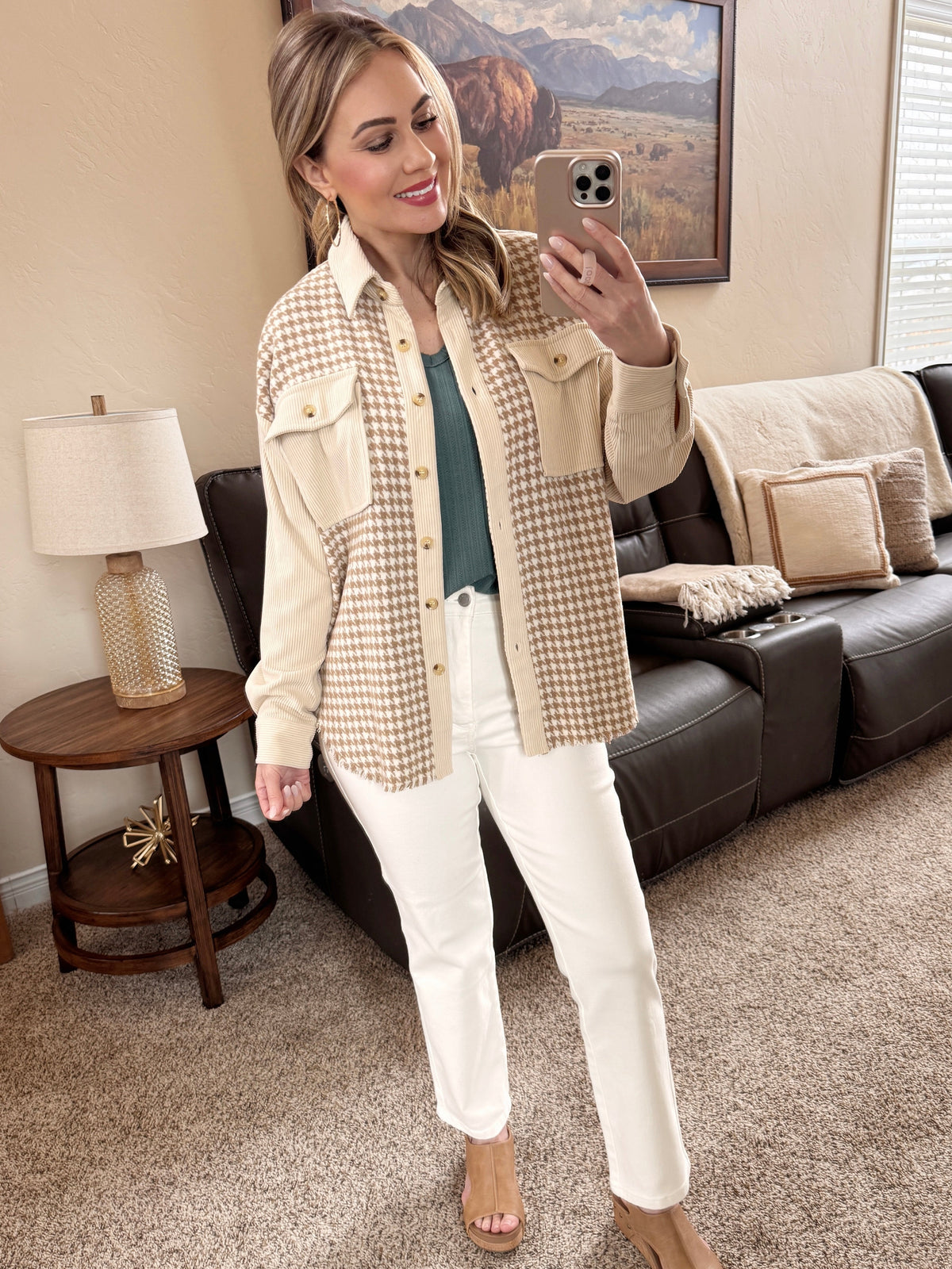 Houndstooth Cream Corduroy Shacket-Villari Chic, women's online fashion boutique in Severna, Maryland