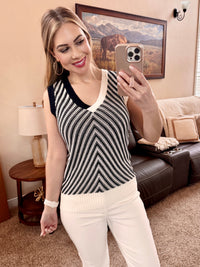 Black and White Sweater Knit Sleeveless Top-Villari Chic, women's online fashion boutique in Severna, Maryland