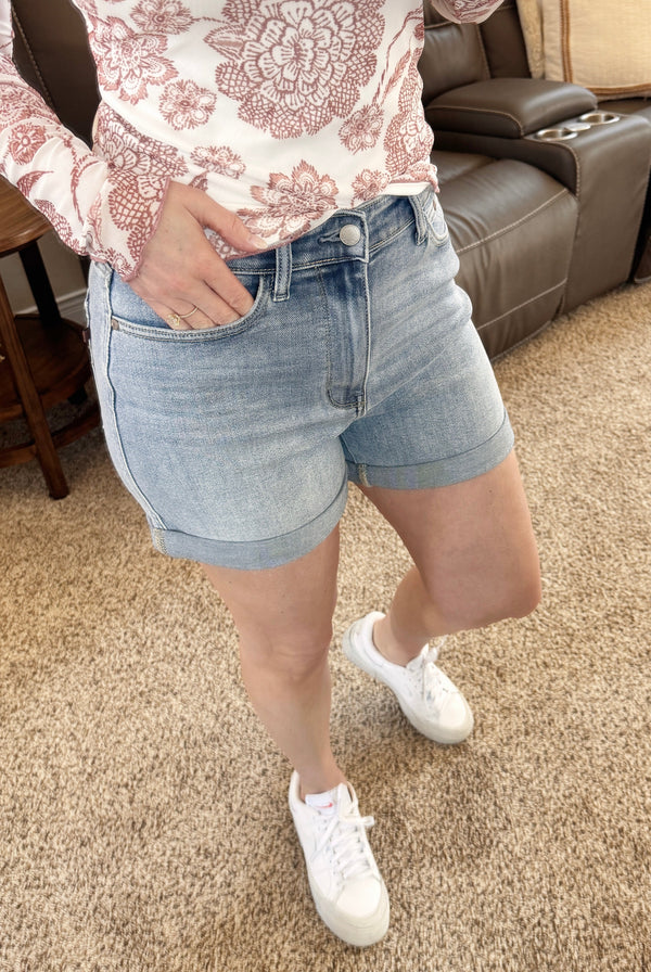Judy Blue Cuffed Shorts With Cell Phone Back Pocket-Villari Chic, women's online fashion boutique in Severna, Maryland