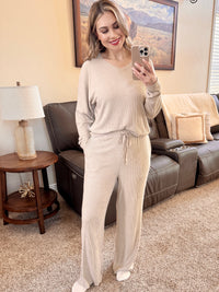 Cozy Brushed Lounge Set In Natural Beige-Villari Chic, women's online fashion boutique in Severna, Maryland