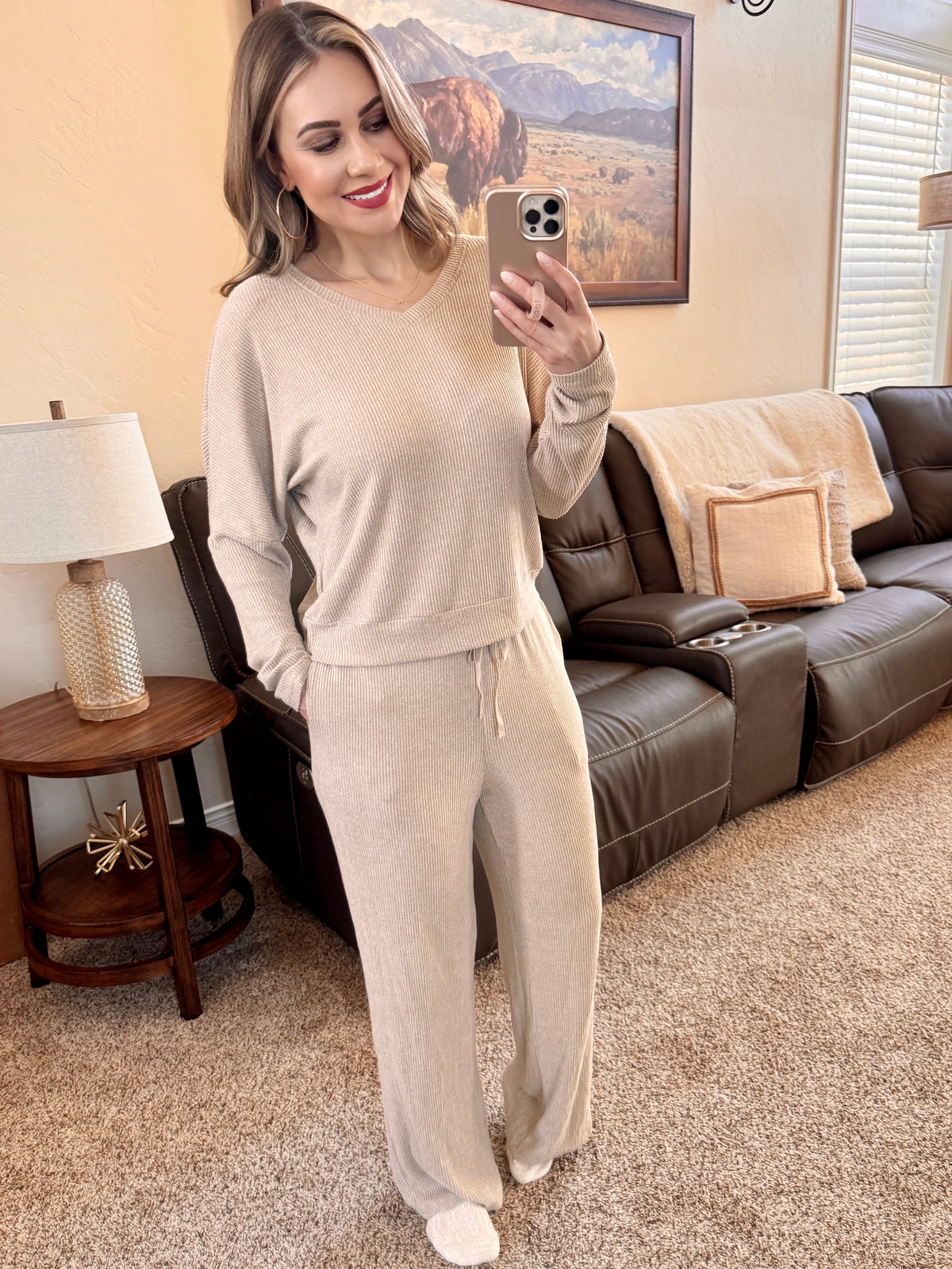 Cozy Brushed Lounge Set In Natural Beige-Villari Chic, women's online fashion boutique in Severna, Maryland