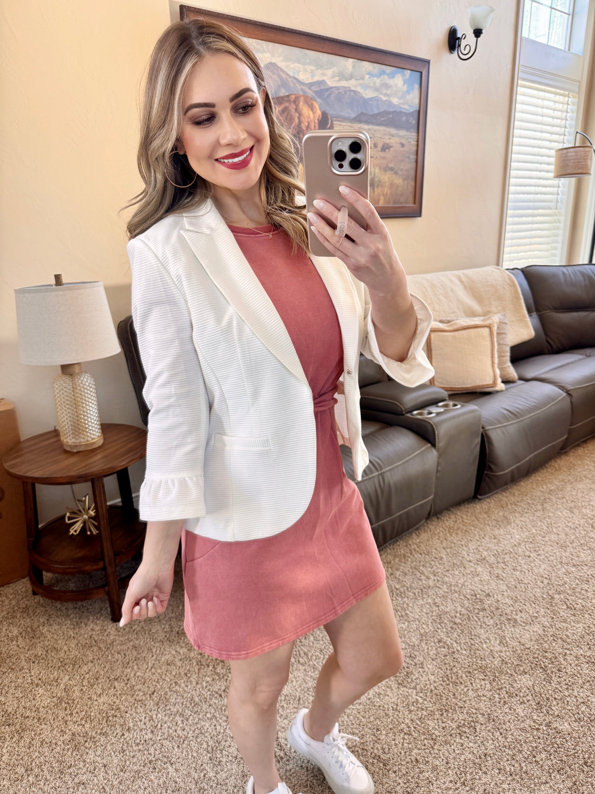 Ruffle Sleeve Blazer in True White-Villari Chic, women's online fashion boutique in Severna, Maryland