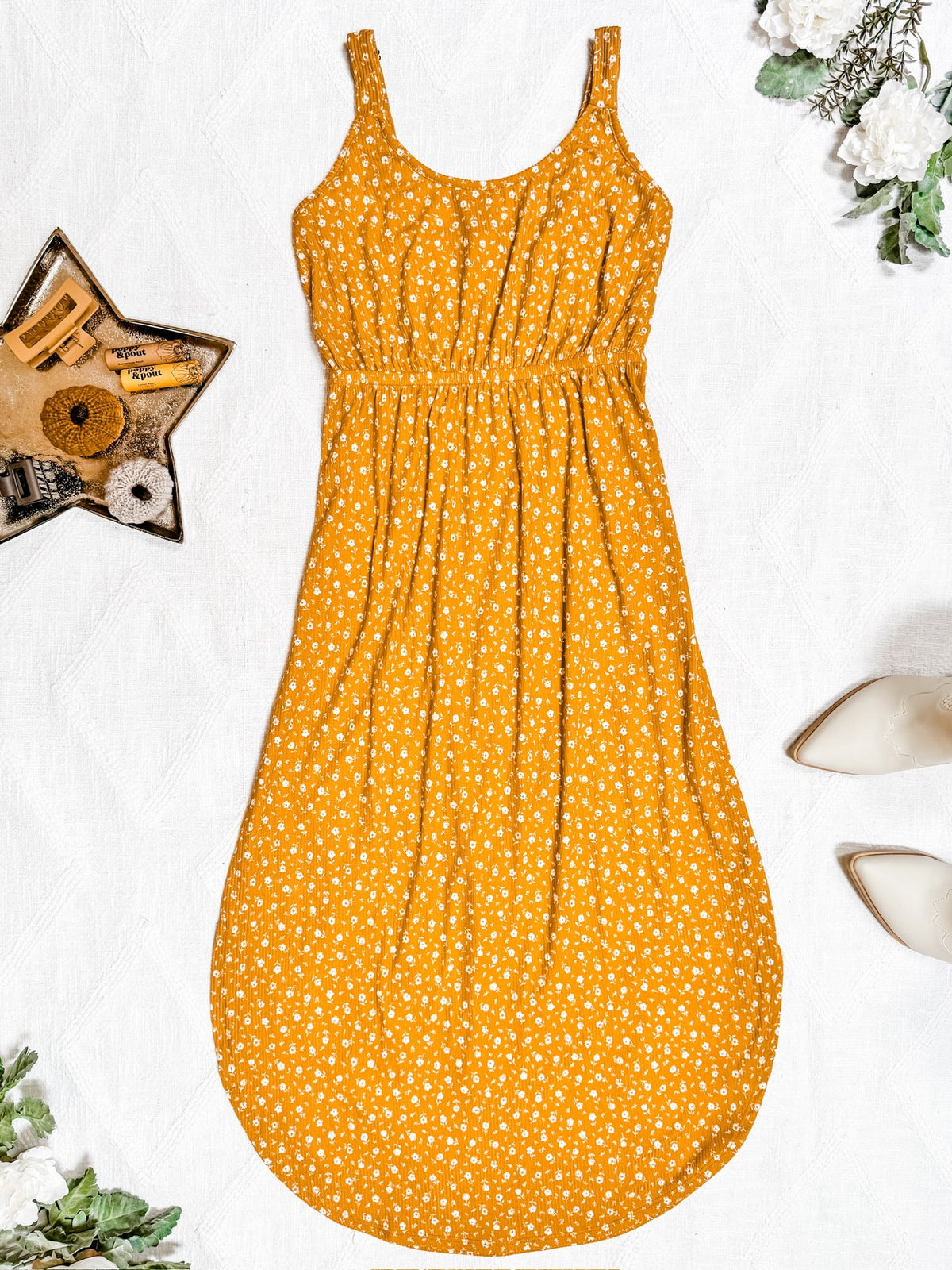 Reagan Ribbed Midi Dress - Pumpkin Floral-Dresses-Villari Chic, women's online fashion boutique in Severna, Maryland