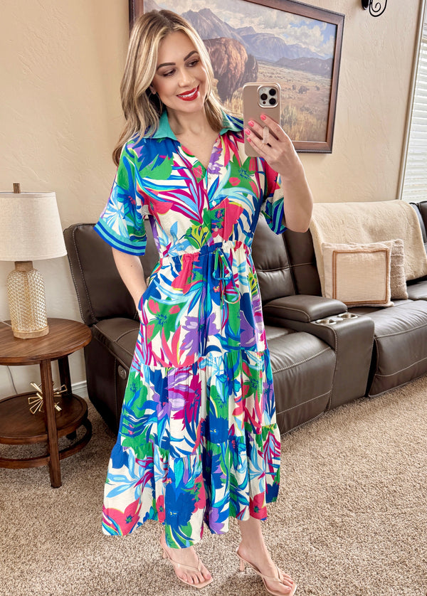 Midi Dress in Royal Mix-Villari Chic, women's online fashion boutique in Severna, Maryland