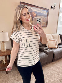 Ivory and Black Striped Ribbon Knit Top-Villari Chic, women's online fashion boutique in Severna, Maryland