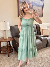 Tiered Spring Green Dress-Villari Chic, women's online fashion boutique in Severna, Maryland