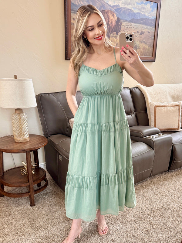 Tiered Spring Green Dress-Villari Chic, women's online fashion boutique in Severna, Maryland