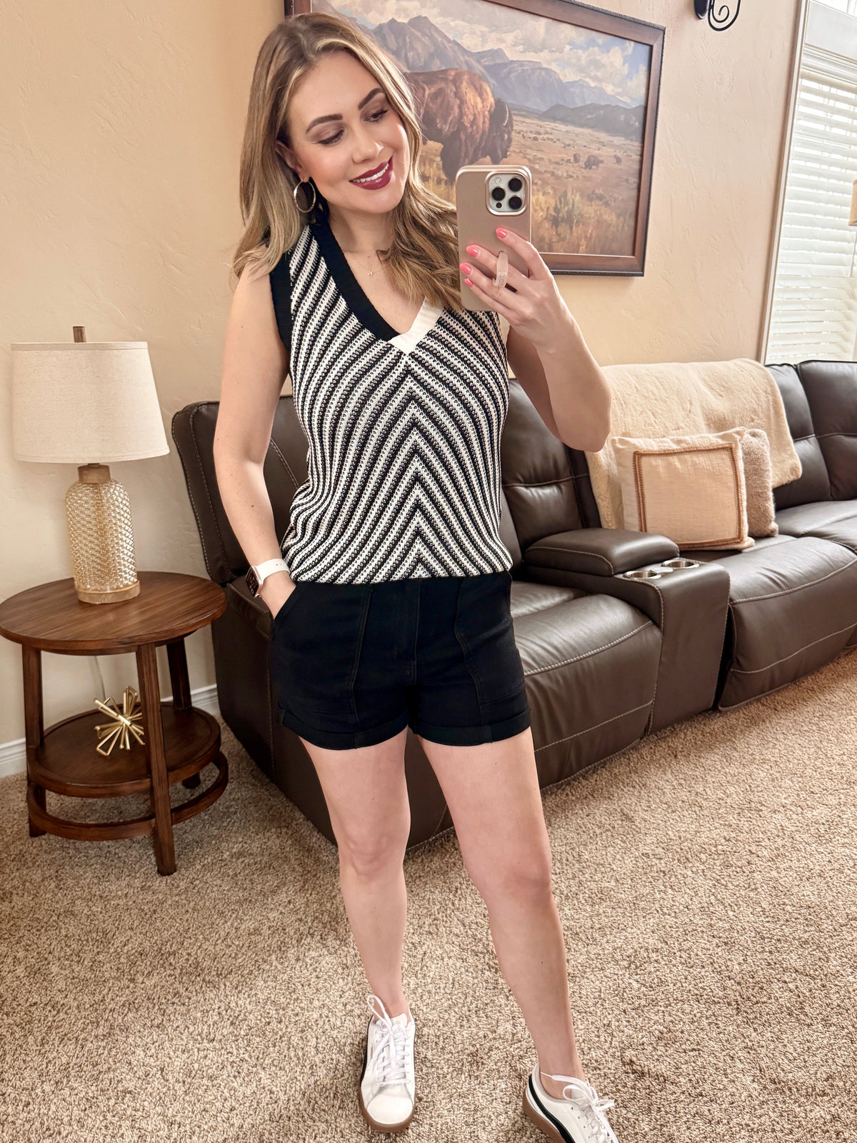 Judy Blue Weekender Shorts With Double Rolled Cuff in Black-Villari Chic, women's online fashion boutique in Severna, Maryland