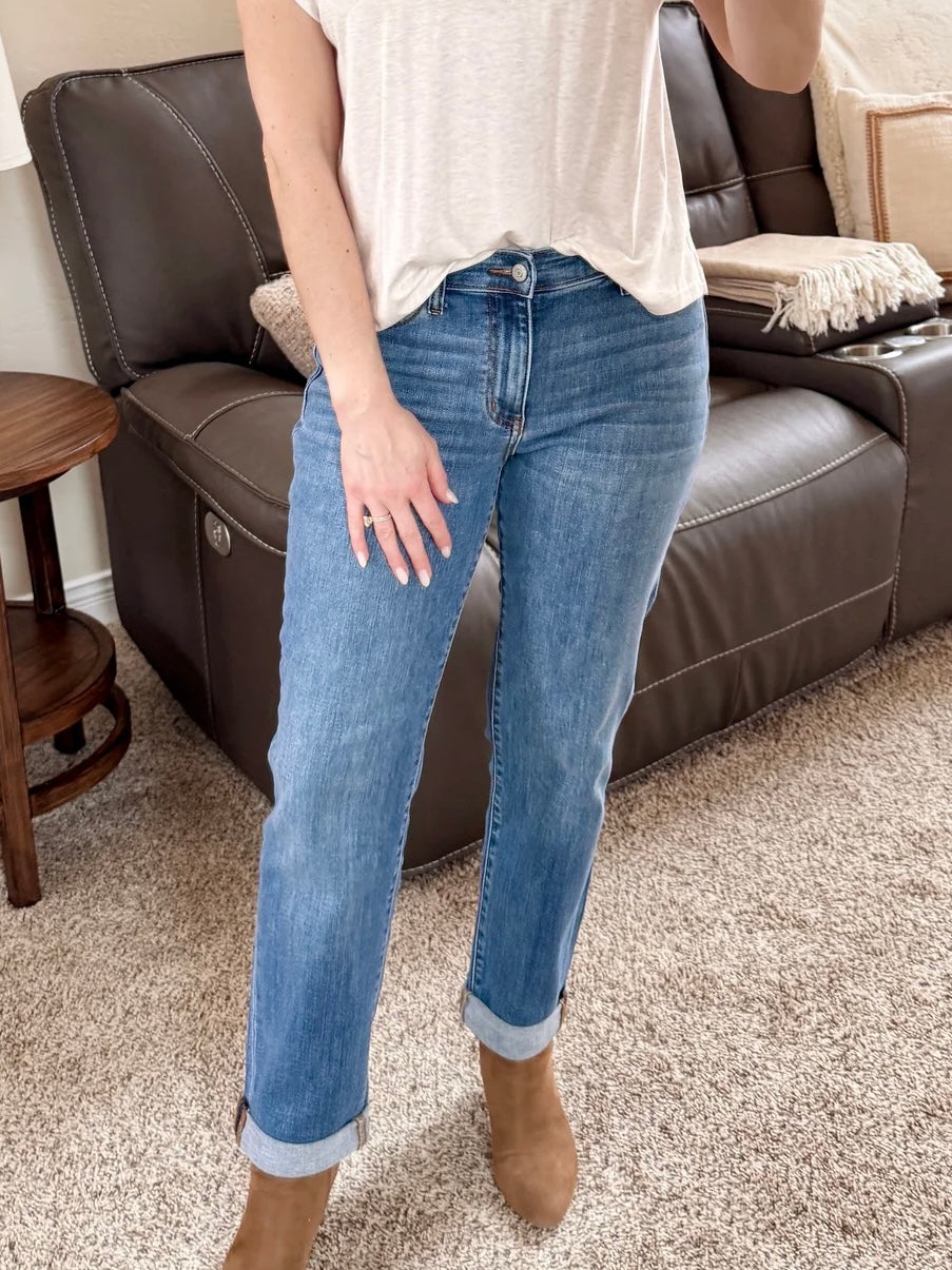 Judy Blue Mid Rise Classic Boyfriend Jeans-Villari Chic, women's online fashion boutique in Severna, Maryland