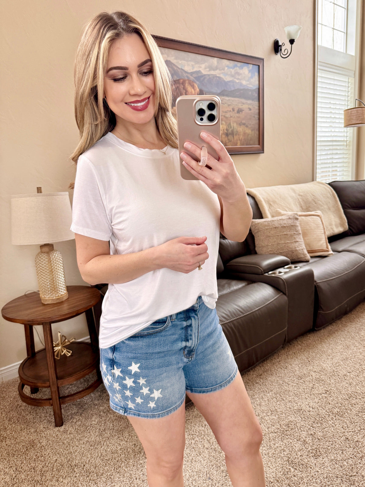 Judy Blue High Rise Slim Short with Star Splatter-Villari Chic, women's online fashion boutique in Severna, Maryland