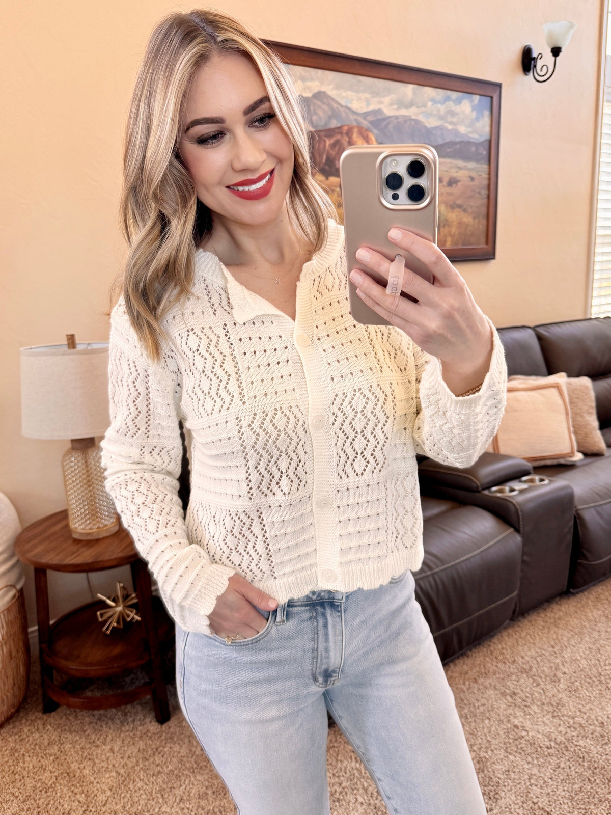 Cream Crochet Cardigan-Villari Chic, women's online fashion boutique in Severna, Maryland