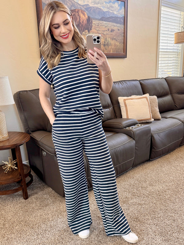 Navy and White Stripe Knit Set-Villari Chic, women's online fashion boutique in Severna, Maryland