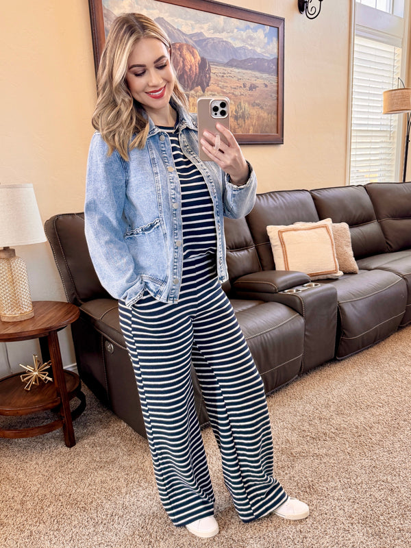 Navy and White Stripe Knit Set-Villari Chic, women's online fashion boutique in Severna, Maryland