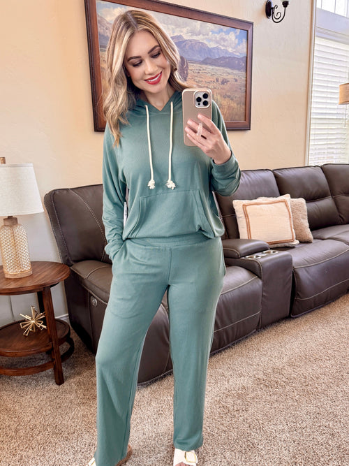 Brushed Lounge Set In Eldergreen-Villari Chic, women's online fashion boutique in Severna, Maryland