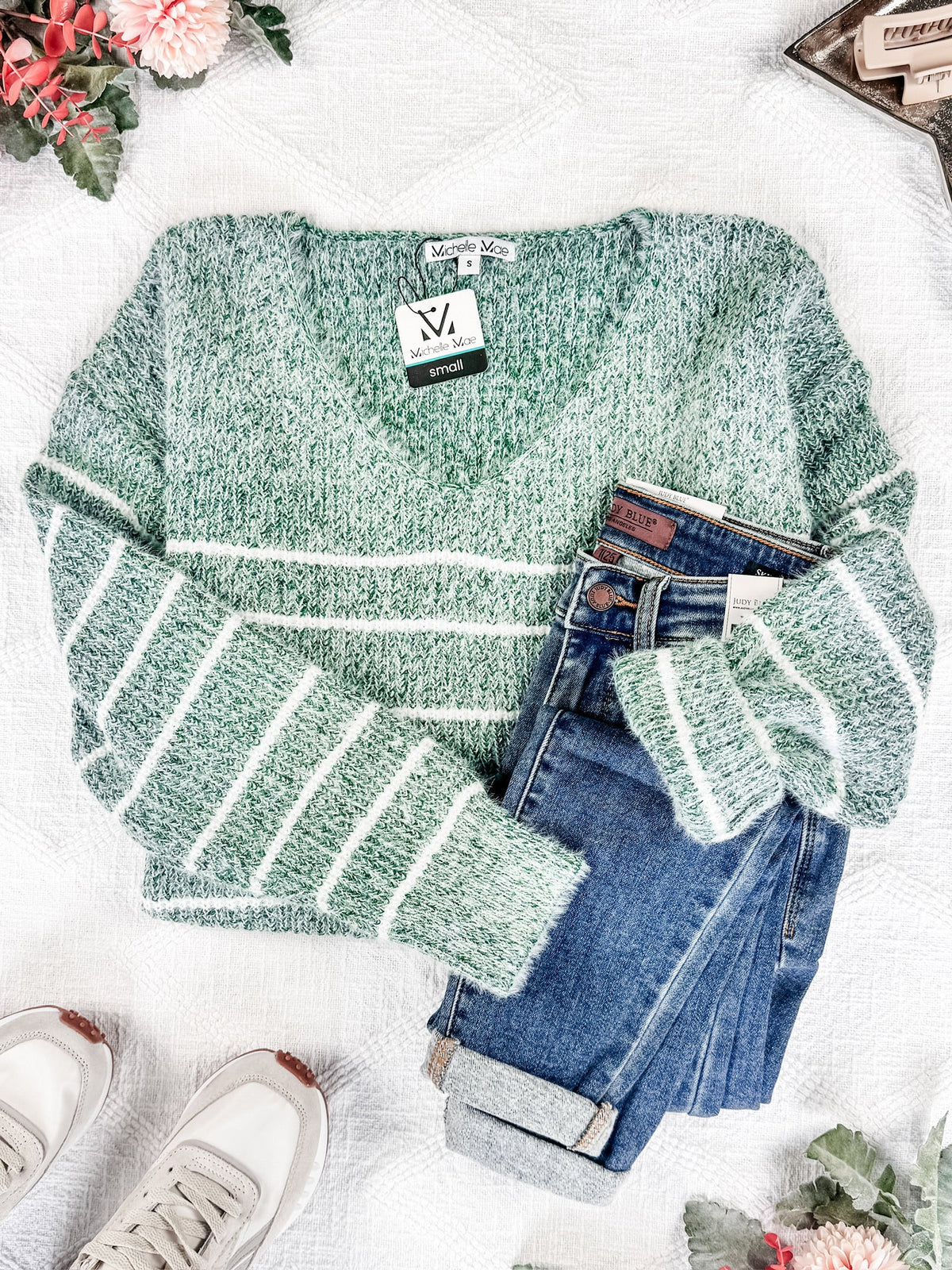 Cozy Striped Sweater - Green-clothing-Villari Chic, women's online fashion boutique in Severna, Maryland