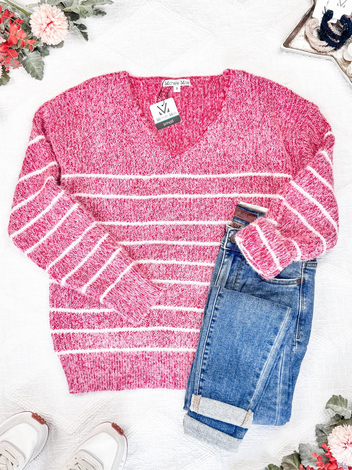 Cozy Striped Sweater - Red-clothing-Villari Chic, women's online fashion boutique in Severna, Maryland